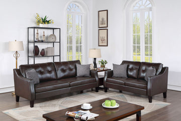 Sofa Set 2Pc Set In Black Faux Leather Dark Brown Faux Leather