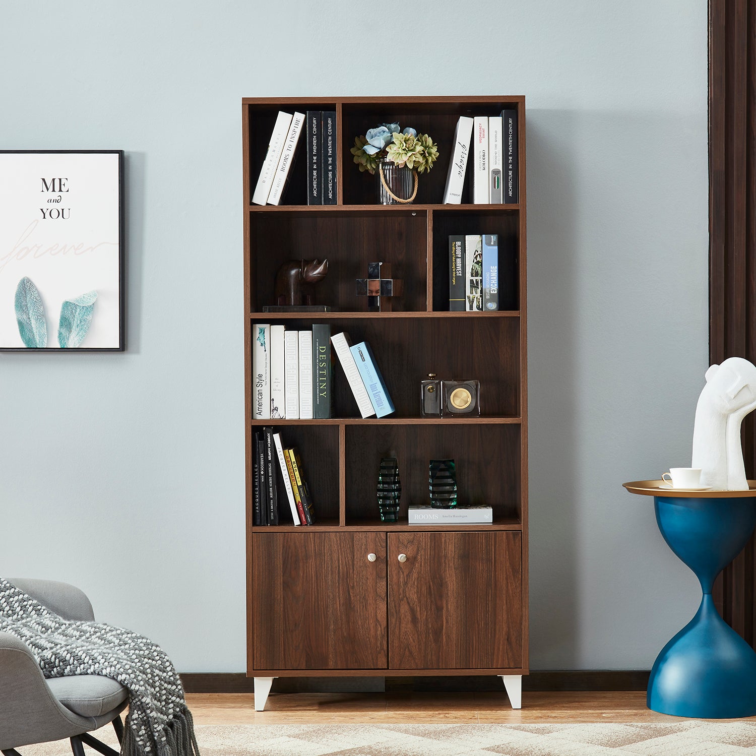 Bookcase, Bookshelf,Walnut Old Sku:Am180710 H Walnut Closed Back Wood Mdf