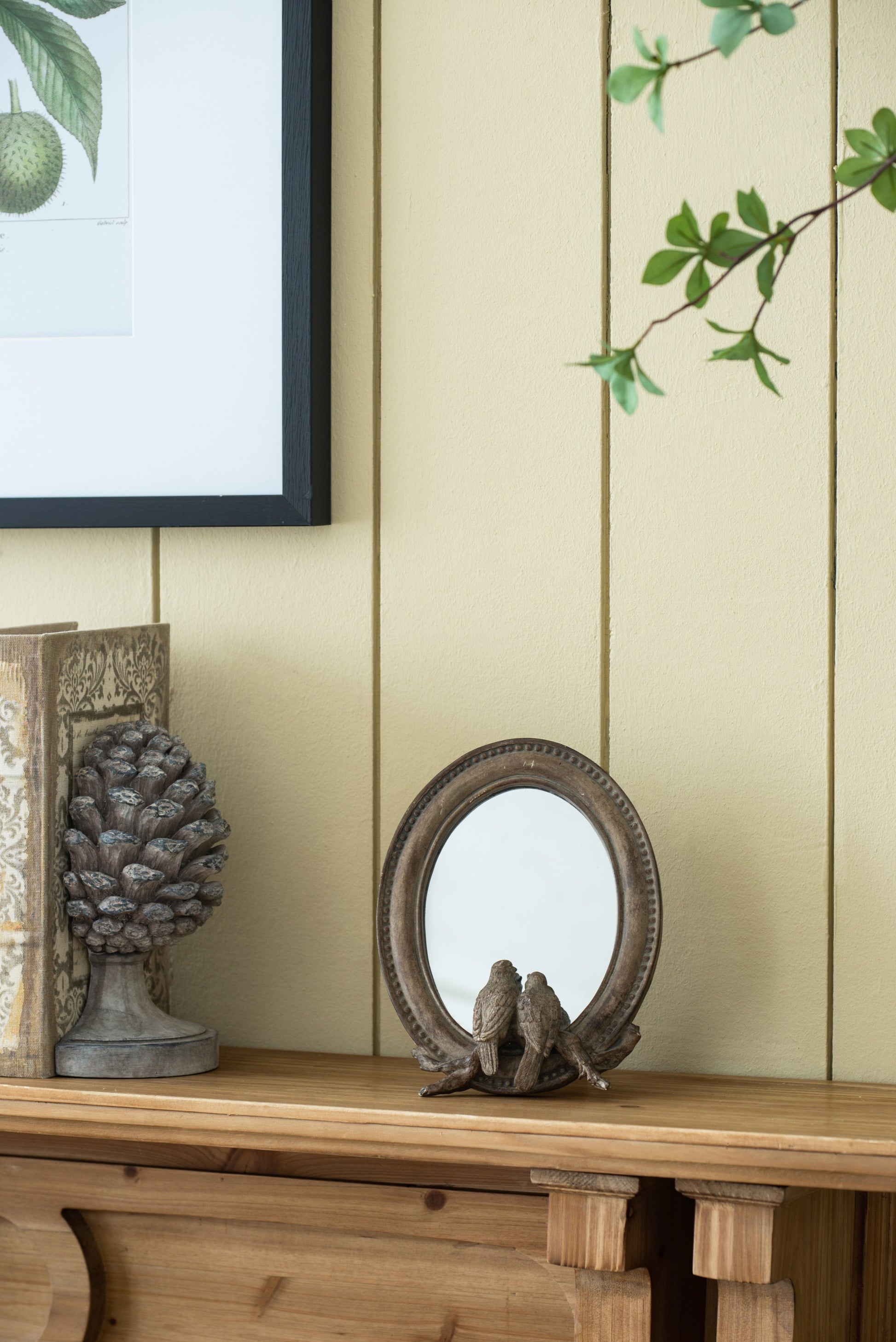 7.5X9.5" Corella Oval Bird Mirror With Resin Frame, Desk Mirror With Stand For Counter Bedroom Bathroom Brown Resin