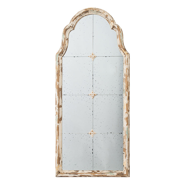 22" X 48" Large Cream & Gold Framed Wall Mirror, Wood Arched Mirror With Decorative Window Look For Living Room, Bathroom, Entryway Cream Wood