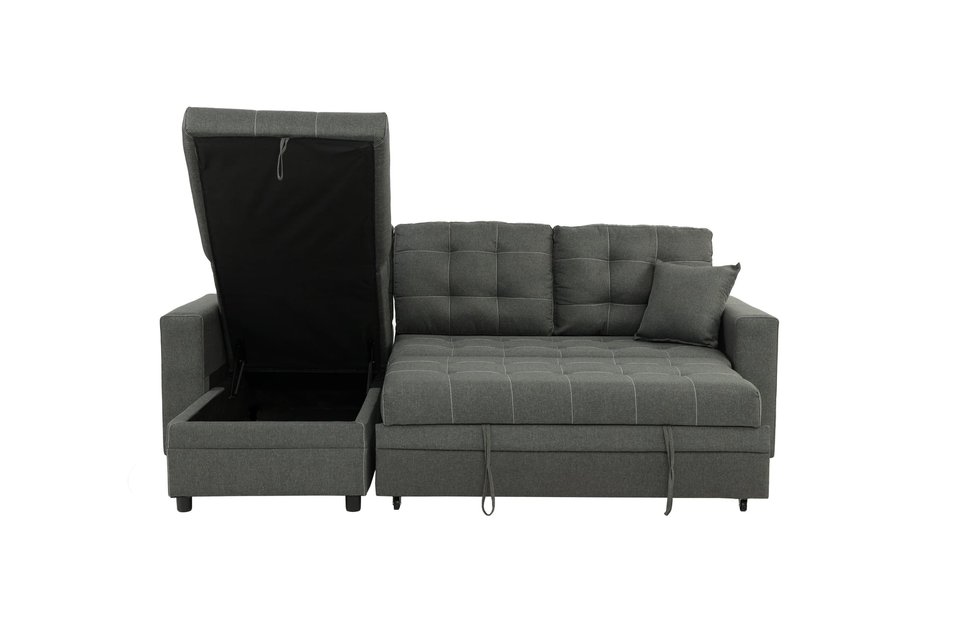 Sectional In Black Faux Leather Black Fabric