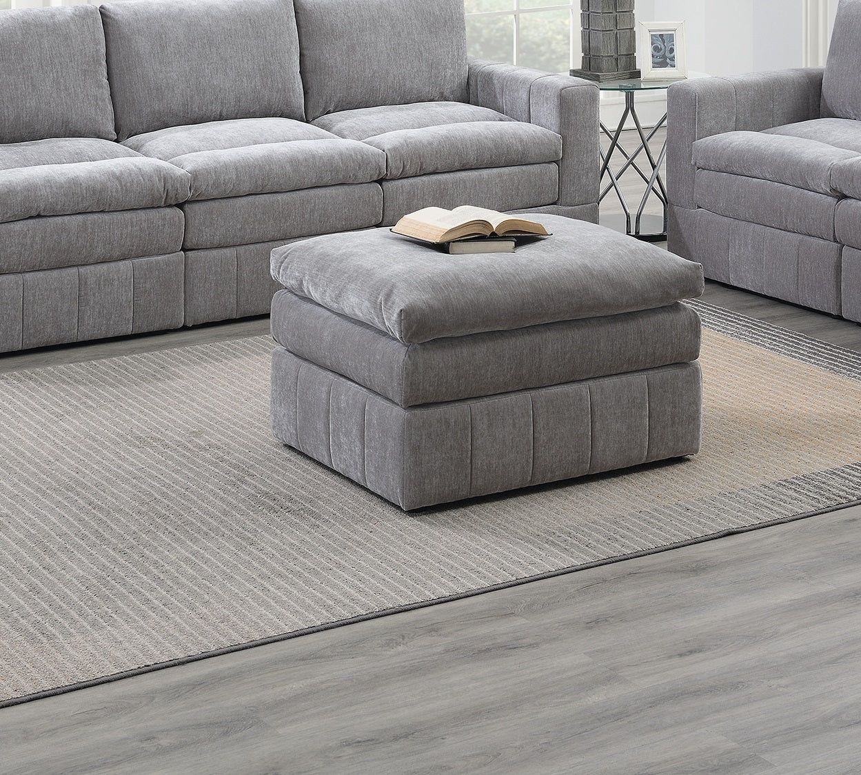 Contemporary 1Pc Ottoman Modular Plush Chair Sectional Sofa Living Room Furniture Granite Morgan Fabric Suede Grey Suede Primary Living Space Grey Contemporary,Modern Rectangle Fabric