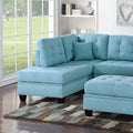 Modern Blue Color 3Pcs Sectional Living Room Furniture Reversible Chaise Sofa And Ottoman Tufted Polyfiber Linen Like Fabric Cushion Couch Pillows Blue Primary Living Space Tufted Back Contemporary,Modern L Shaped Square Arms Plywood 5 Seat