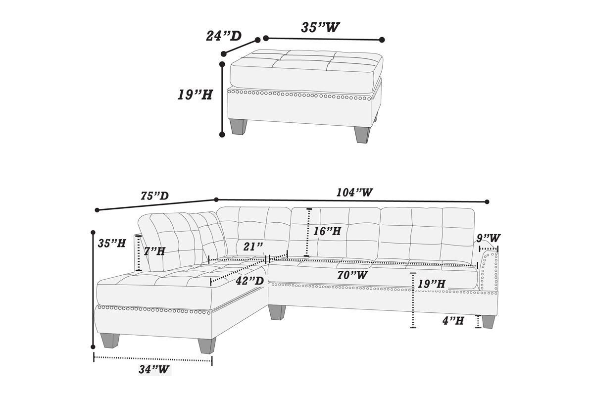 Modern Coffee Color 3Pcs Sectional Living Room Furniture Reversible Chaise Sofa And Ottoman Tufted Polyfiber Linen Like Fabric Cushion Couch Pillows Coffee Primary Living Space Tufted Back Contemporary,Modern L Shaped Square Arms Plywood 5 Seat