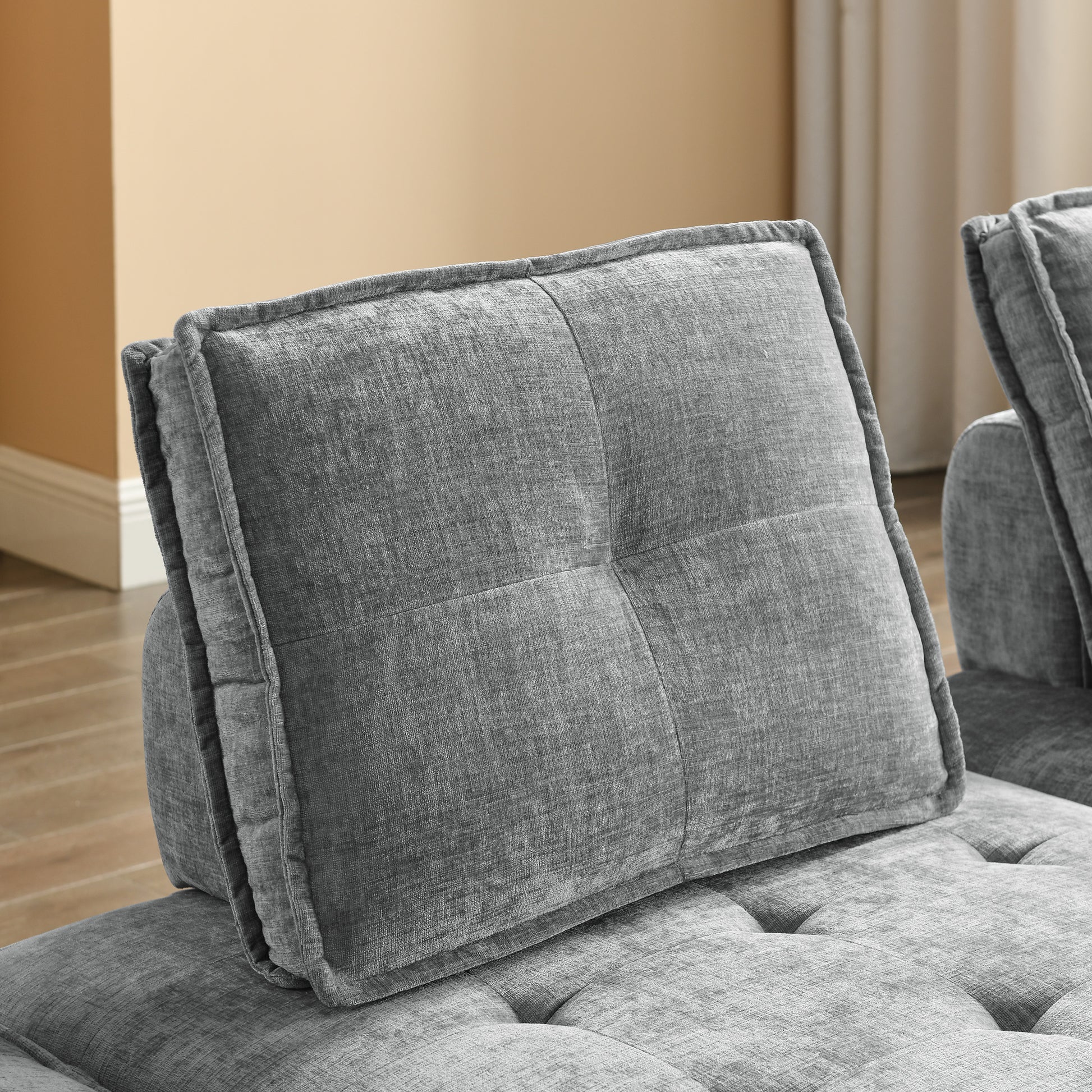 L Shape Modular Sectional Sofa, Diy Combination, Chenille Grey Chenille Wood Tight Back Eucalyptus Square Arms Foam Chenille 4 Seat