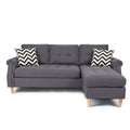 Sectional Sofa In Black Faux Leather Blue Grey Fabric