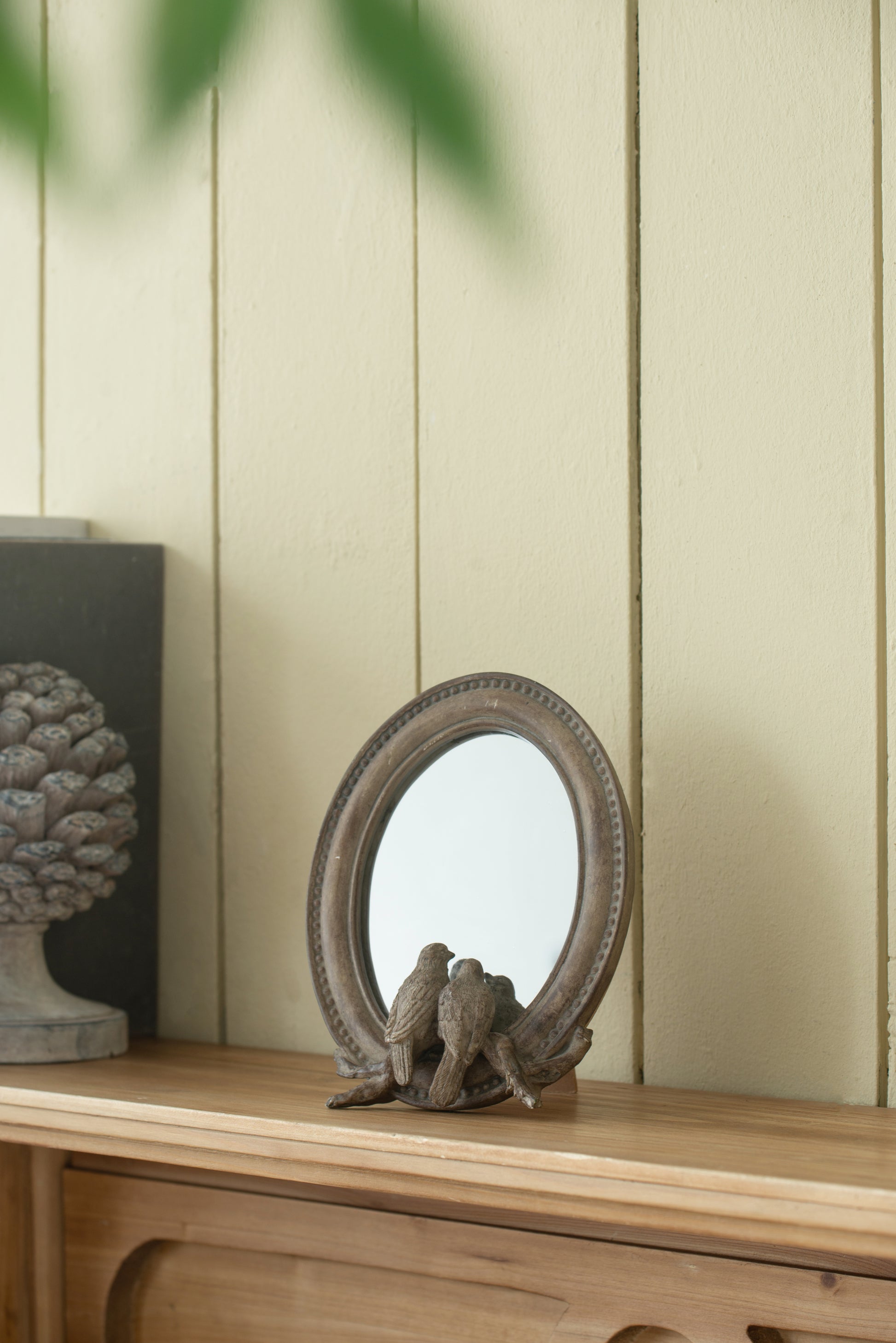 7.5X9.5" Corella Oval Bird Mirror With Resin Frame, Desk Mirror With Stand For Counter Bedroom Bathroom Brown Resin