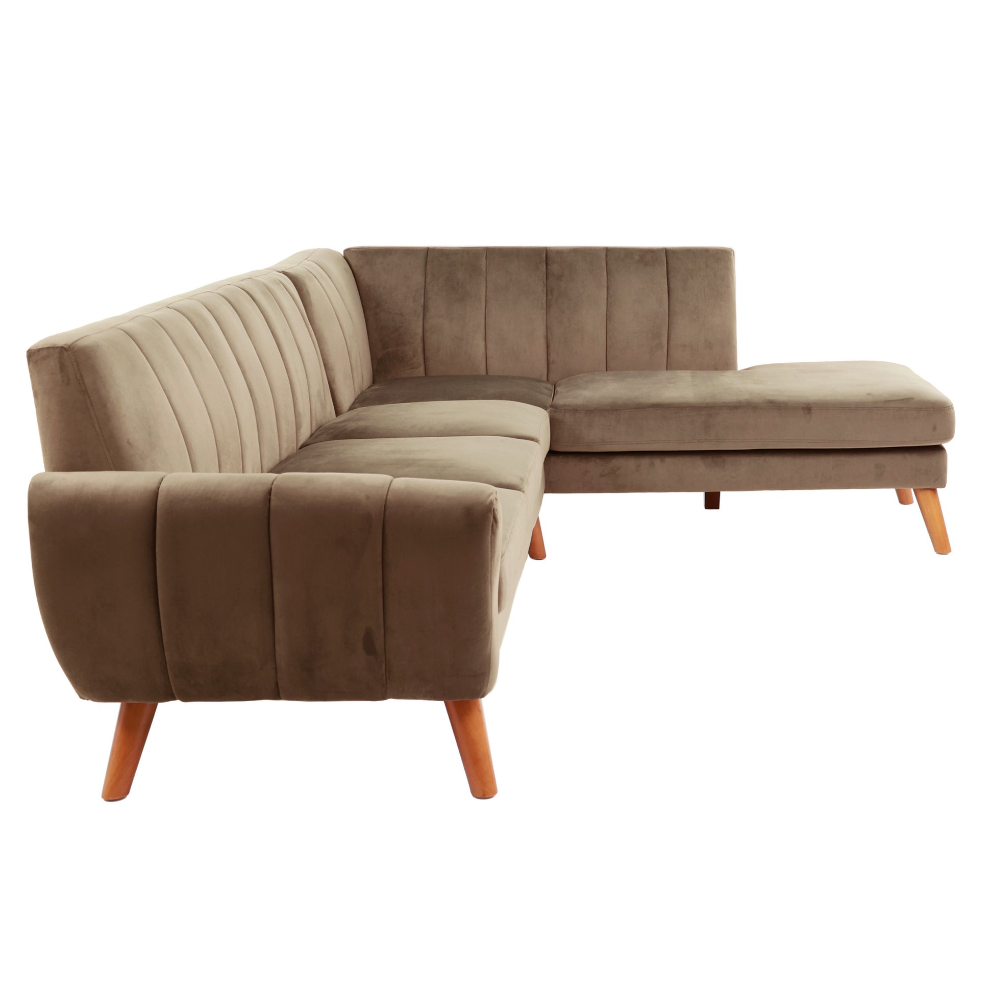 Sectional 2Pc In Black Faux Leather Light Brown Velvet