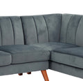 Sectional 2Pc In Black Faux Leather Dark Gray Velvet