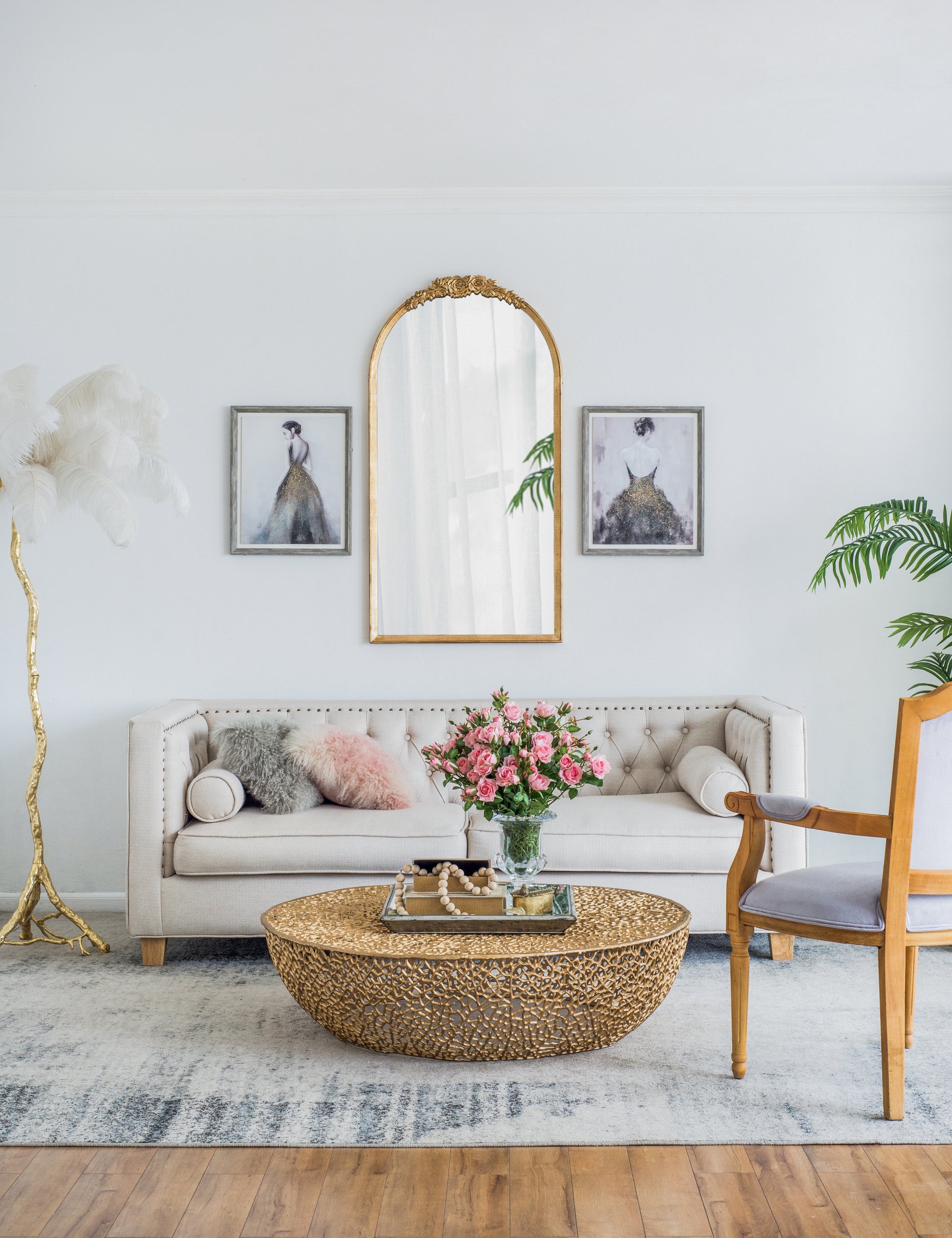 28"X53" Wood Floor Mirror, Full Body Mirror Dressing Make Up Mirror For Bathroom Bedroom Living Room Gold Wood Glass