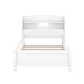 Wood Twin Size Platform Bed With Built In Led Light, Storage Headboard And Guardrail, White Box Spring Not Required Twin White Wood Bedroom Bed Frame Solid Wood Mdf