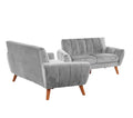 Sofa Set 2Pc Set In Black Faux Leather Light Gray Velvet