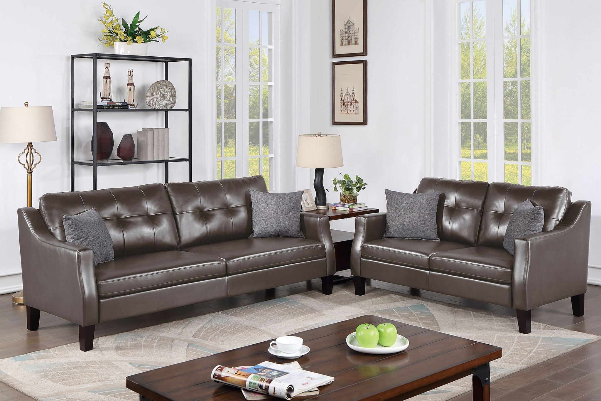 Sofa Set 2Pc Set In Black Faux Leather Gray Faux Leather