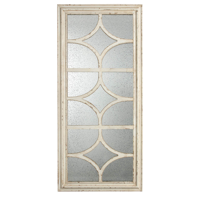 28"X59" Glister Rectangular Mirror With Distressed White Frame With Decorative Window Look, Vertical Or Horizontal Cream Mdf Glass