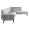 Sectional 2Pc In Black Faux Leather Light Gray Velvet