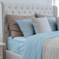 Luxuriously Soft 100% Viscose Derived From Bamboo 5 Piece Sheet Setoeko Tex Certified, Split King Sky Light Blue Bamboo