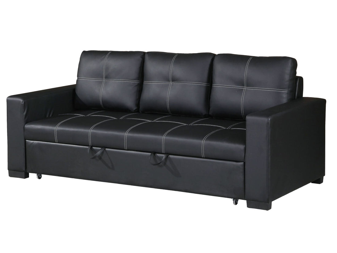 Convertible Sofa In Black Faux Leather Black Faux Leather