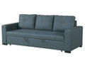 Convertible Sofa In Black Faux Leather Blue Grey Fabric