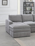 Contemporary 6Pc Set Modular Sectional Set 2X One Arm Chair Wedge 2X Armless Chairs 2X Ottomans Granite Color Morgan Fabric Plush Living Room Furniture Grey Suede Wood Primary Living Space Cushion Back Contemporary,Modern Modular Fabric 6 Seat