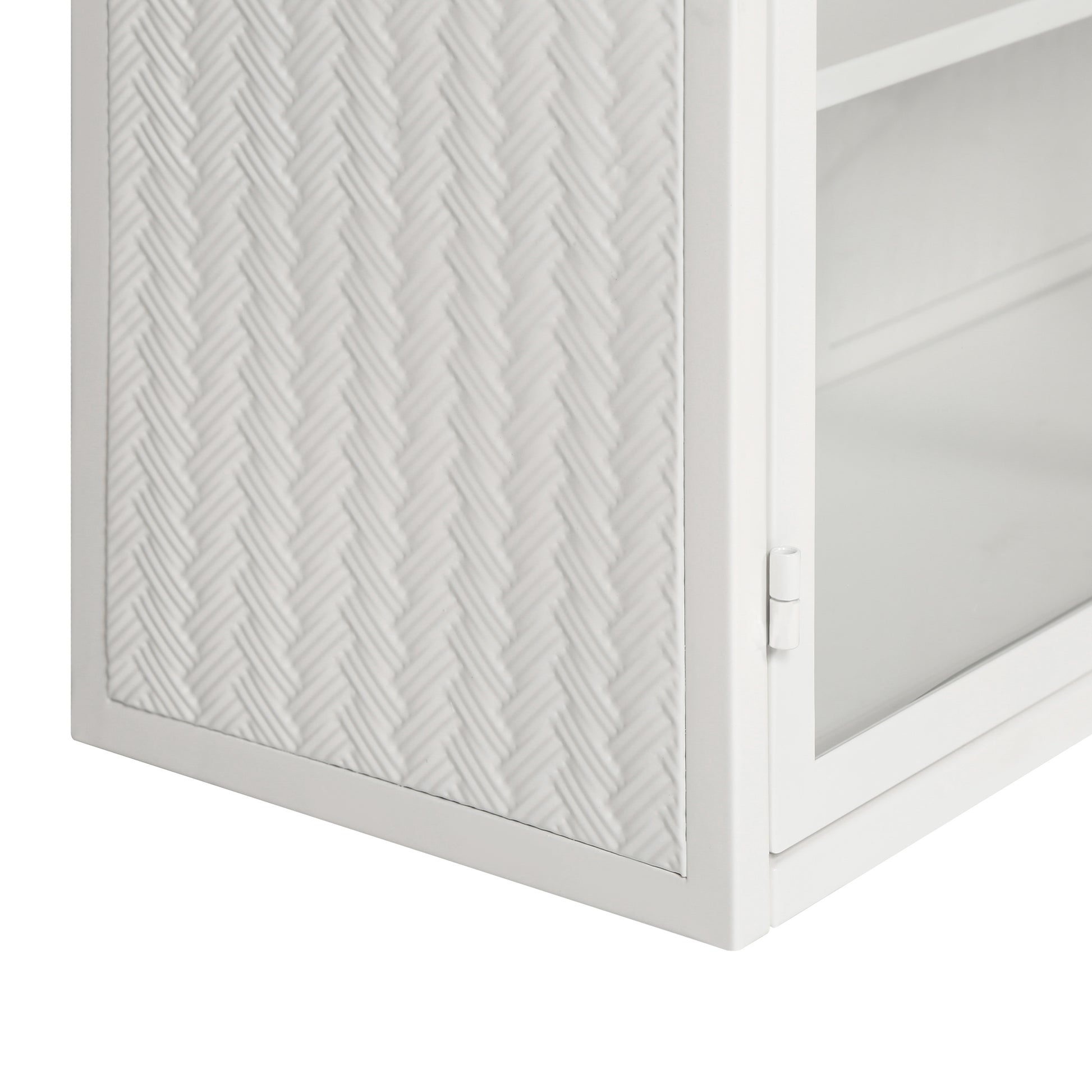 27.56"Glass Doors Modern Two Door Wall Cabinet With Featuring Three Tier Storage For Entryway Living Room Bathroom Dining Room,Wall Cabinet With Characteristic Woven Pattern,White White Metal