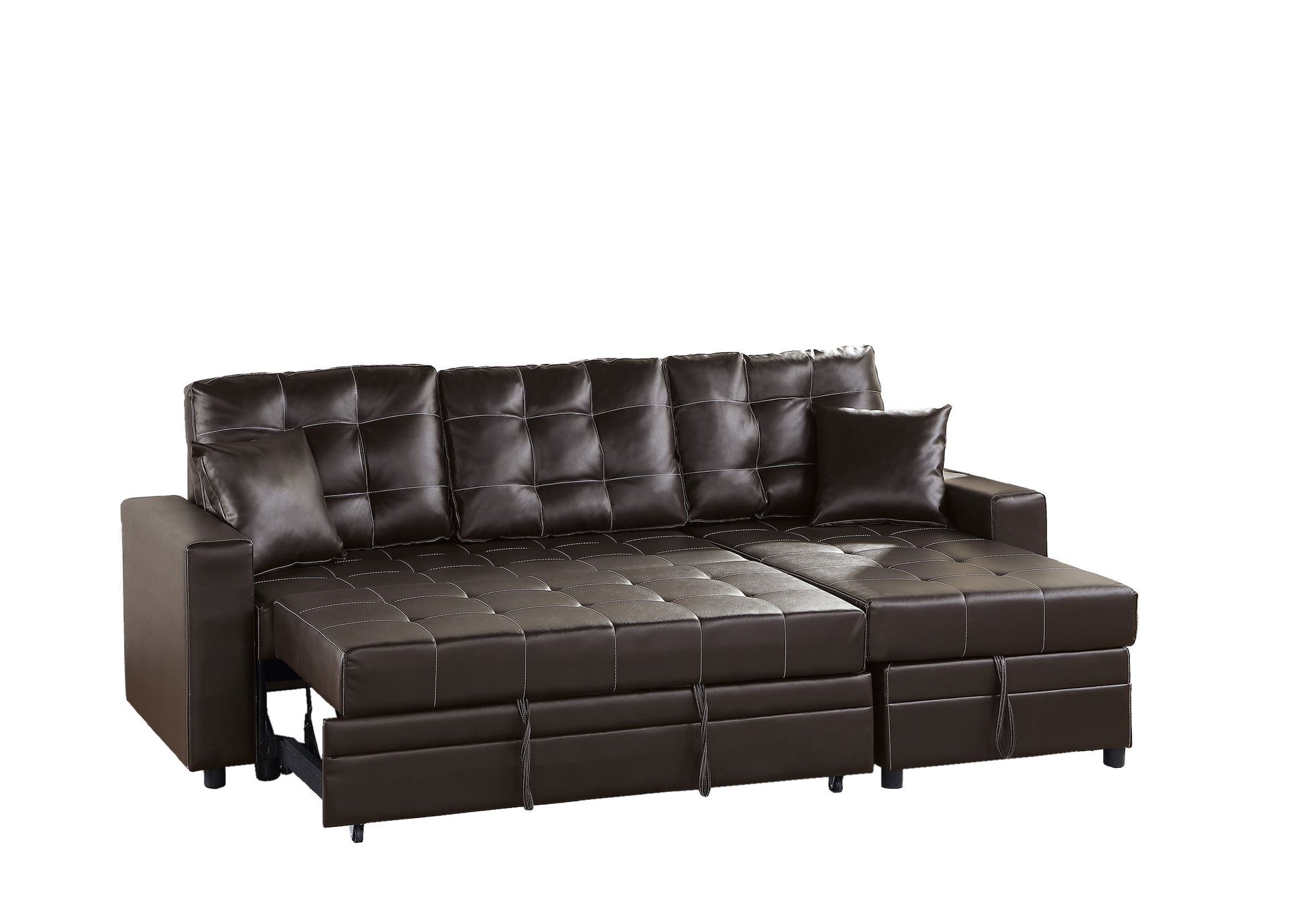 Sectional In Black Faux Leather Espresso Faux Leather