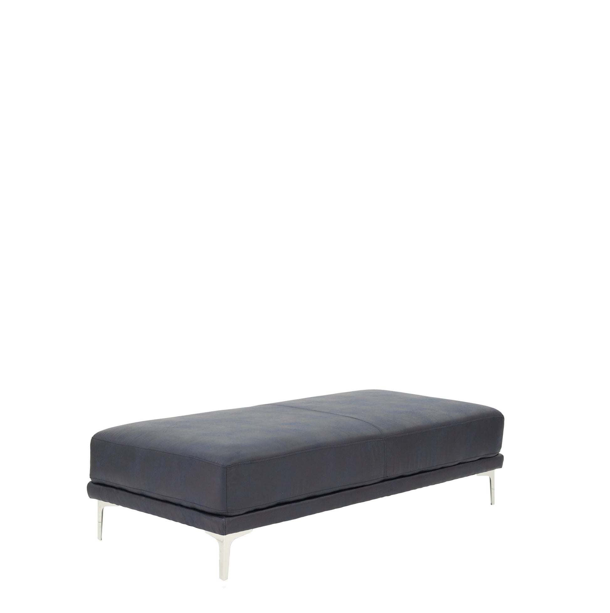 Ottoman In Black Faux Leather Dark Blue Faux Leather