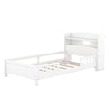 Wood Twin Size Platform Bed With Built In Led Light, Storage Headboard And Guardrail, White Box Spring Not Required Twin White Wood Bedroom Bed Frame Solid Wood Mdf