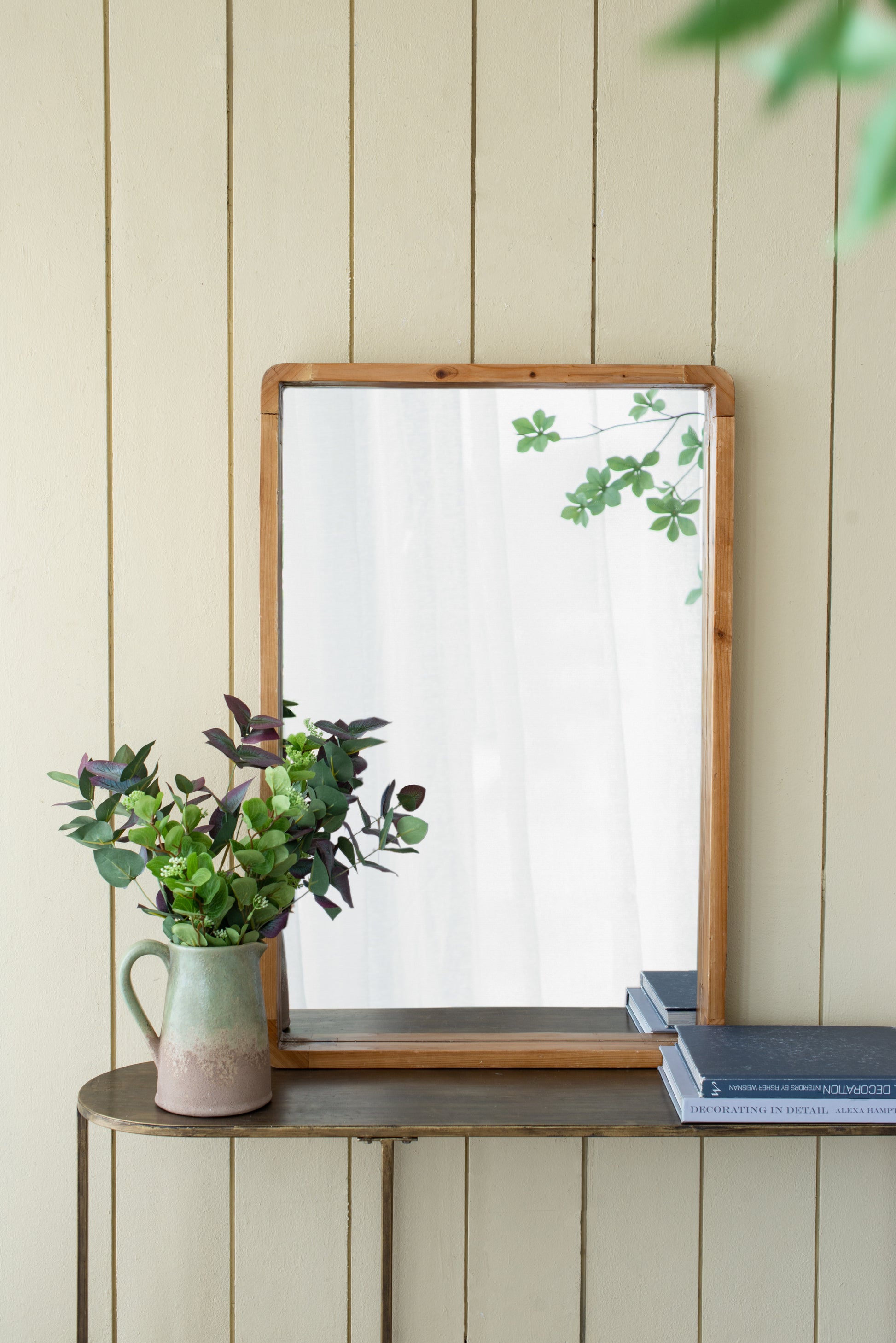 24"X36" Rectangle Wood Mirror, Farmhouse Wall Decor For Living Room Bedroom Entryway Brown Wood Glass