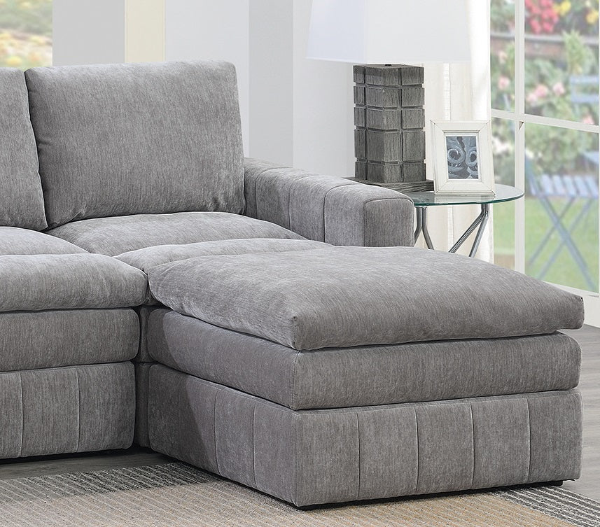 Contemporary 6Pc Set Modular Sectional Set 2X One Arm Chair Wedge 2X Armless Chairs 2X Ottomans Granite Color Morgan Fabric Plush Living Room Furniture Grey Suede Wood Primary Living Space Cushion Back Contemporary,Modern Modular Fabric 6 Seat