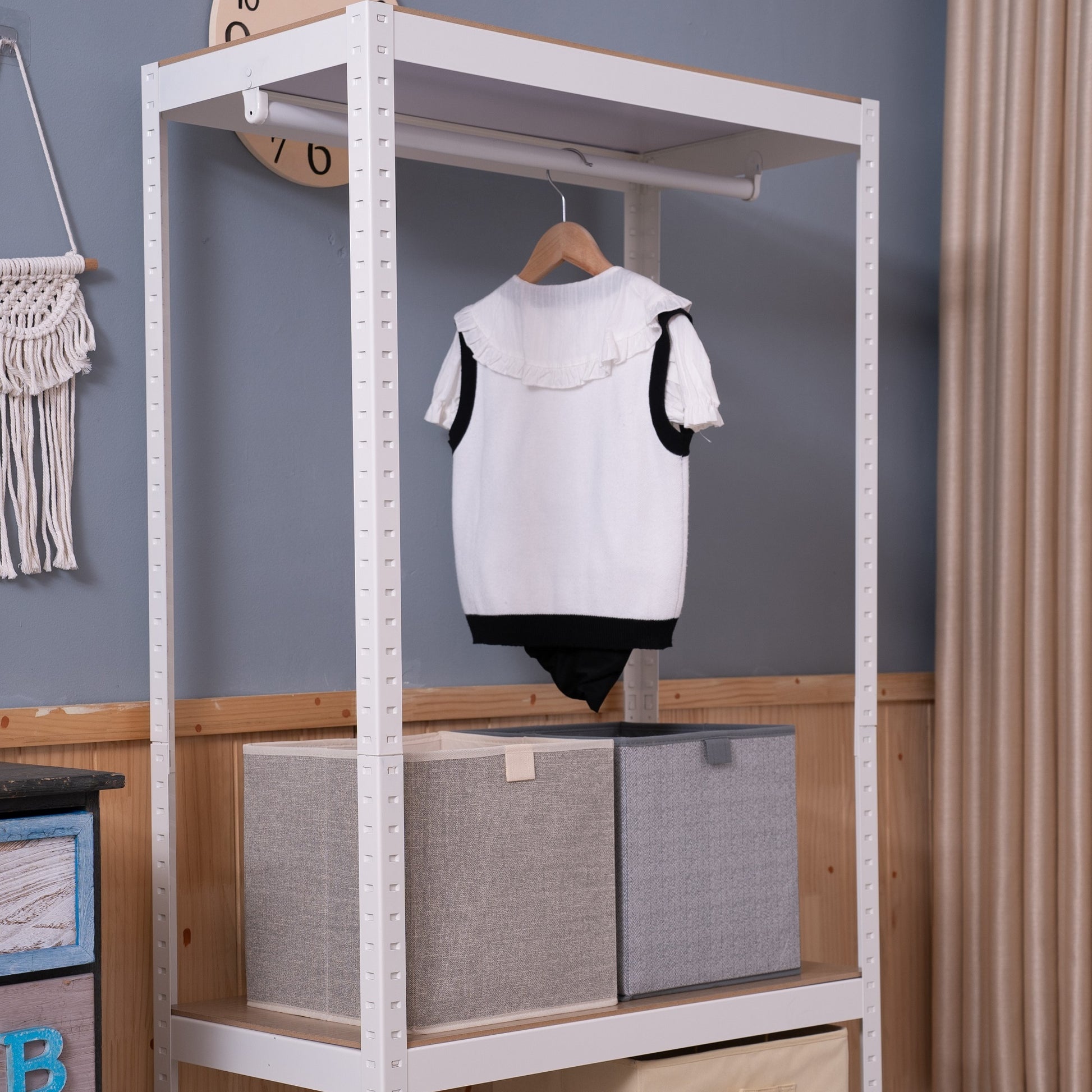 Heavy Duty Clothing Garment Rack, Freestanding Clothing Rack, Portable Closet Wardrobe With 1 Adjustable Wire Shelves 1 Clothe Rod For Hanging Clothes, White White Metal