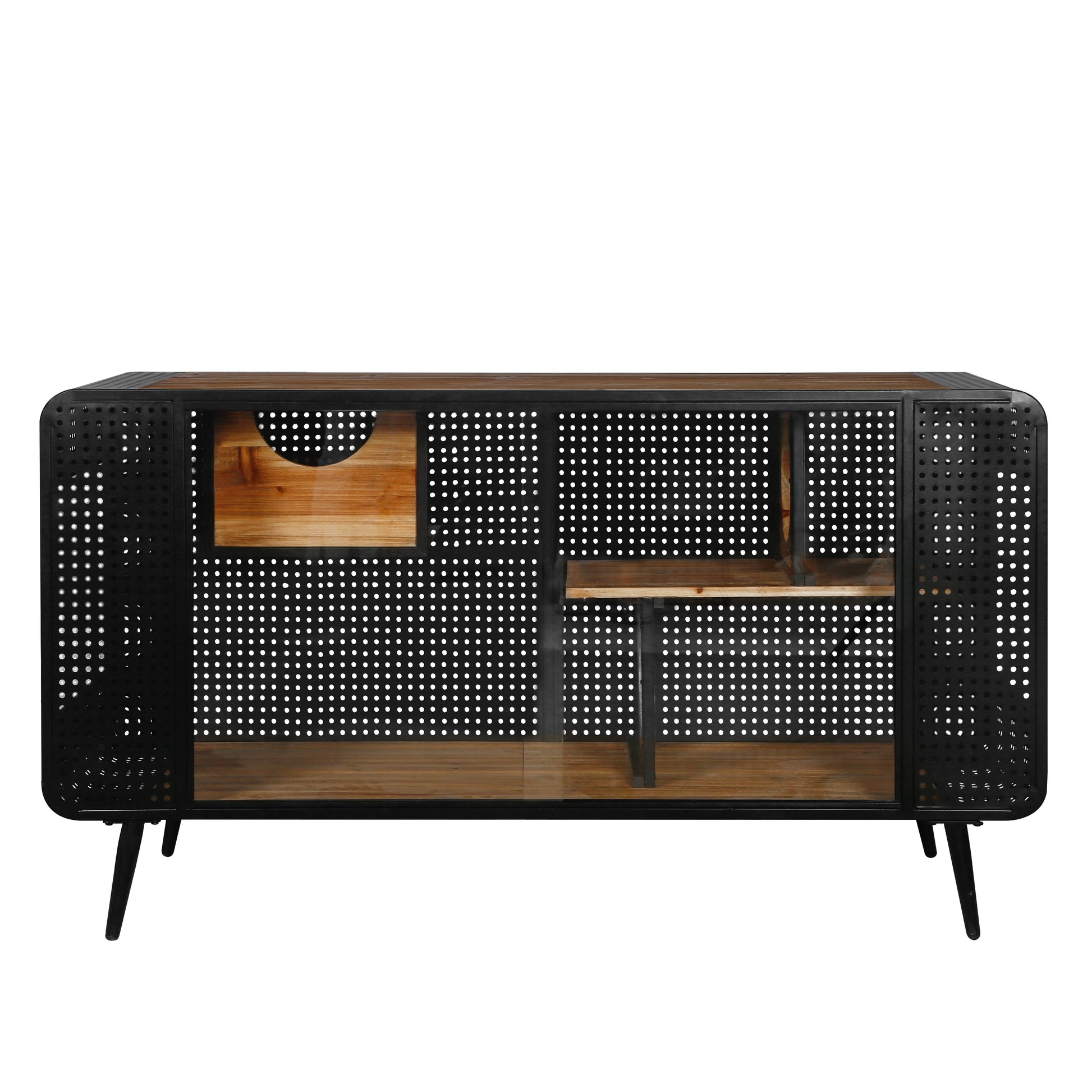 55.12 "Spacious Cat House With Tempered Glass, For Living Room, Hallway, Study And Other Spaces Black Brown Metal & Wood