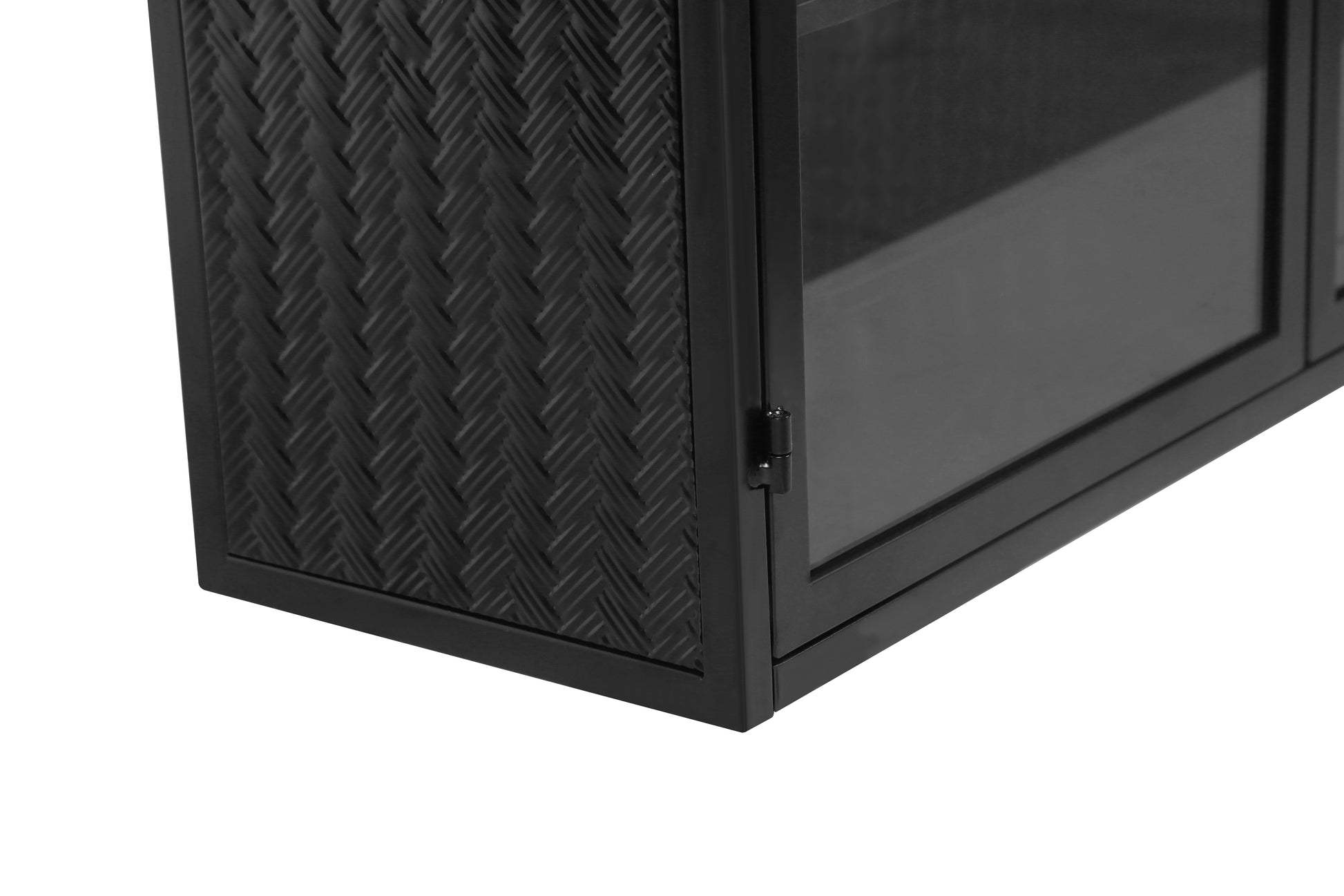 27.56"Glass Doors Modern Two Door Wall Cabinet With Featuring Three Tier Storage For Entryway Living Room Bathroom Dining Room,Wall Cabinet With Characteristic Woven Pattern,Black Black Metal