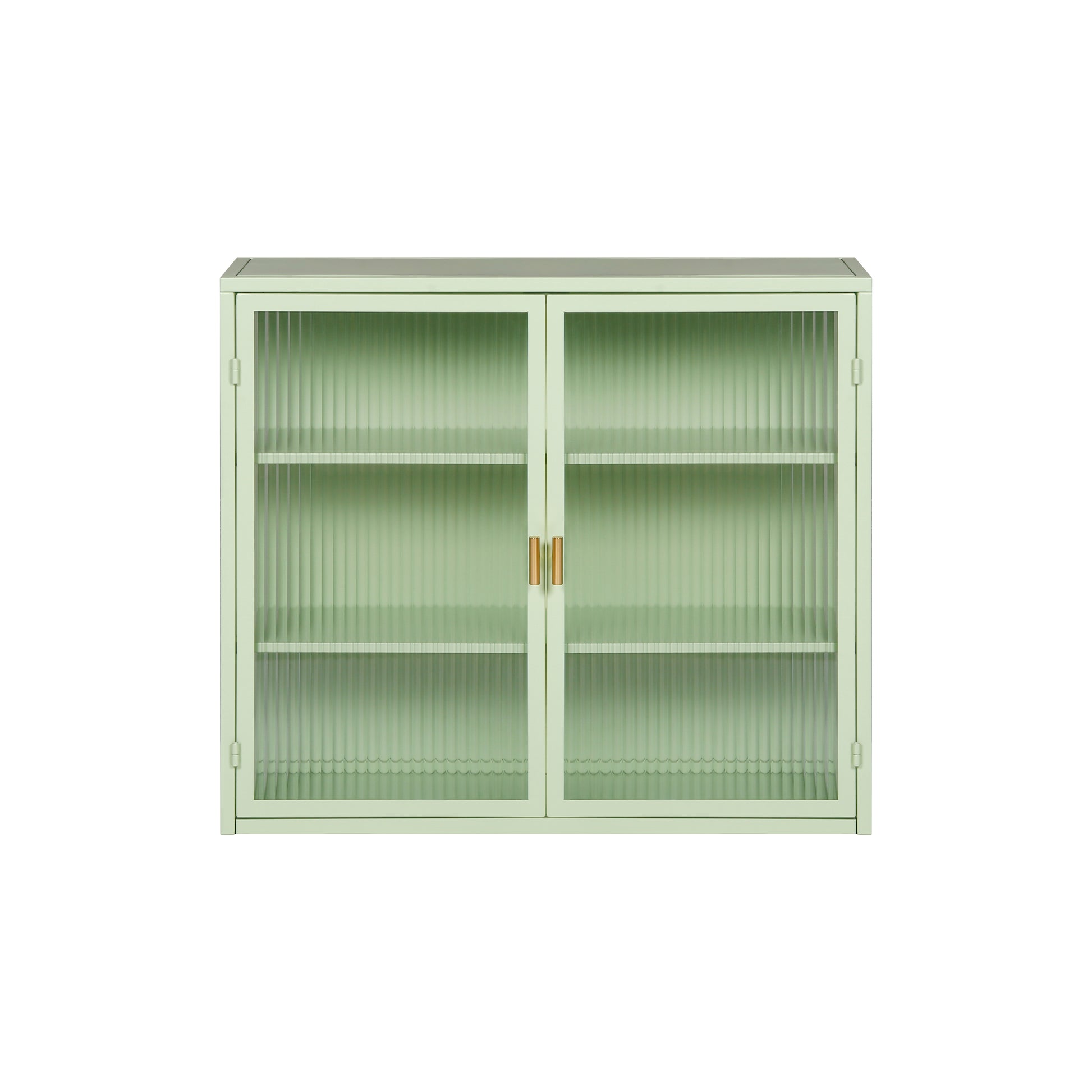 27.56"Glass Doors Modern Two Door Wall Cabinet With Featuring Three Tier Storage For Entryway Living Room Bathroom Dining Room,Mint Green Mint Green Metal