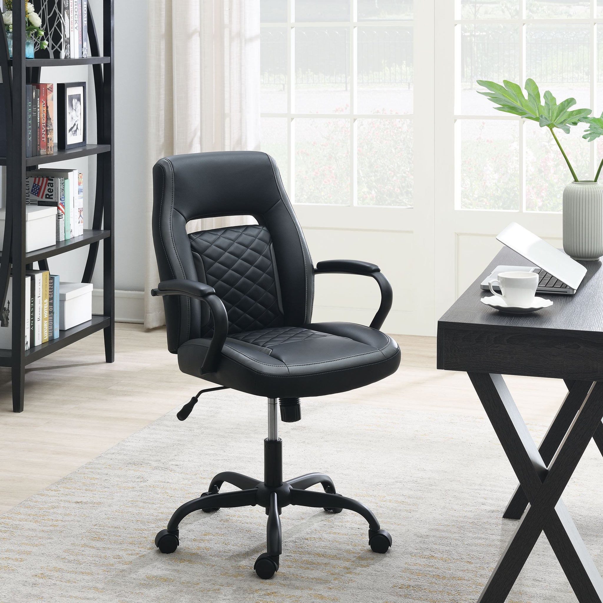 Office Chair In Black Faux Leather Black Faux Leather