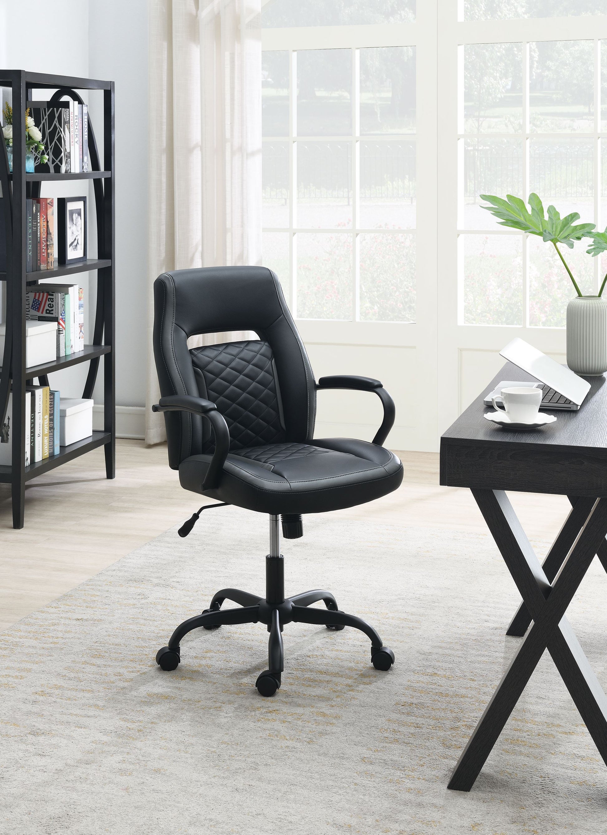 Office Chair In Black Faux Leather Black Faux Leather