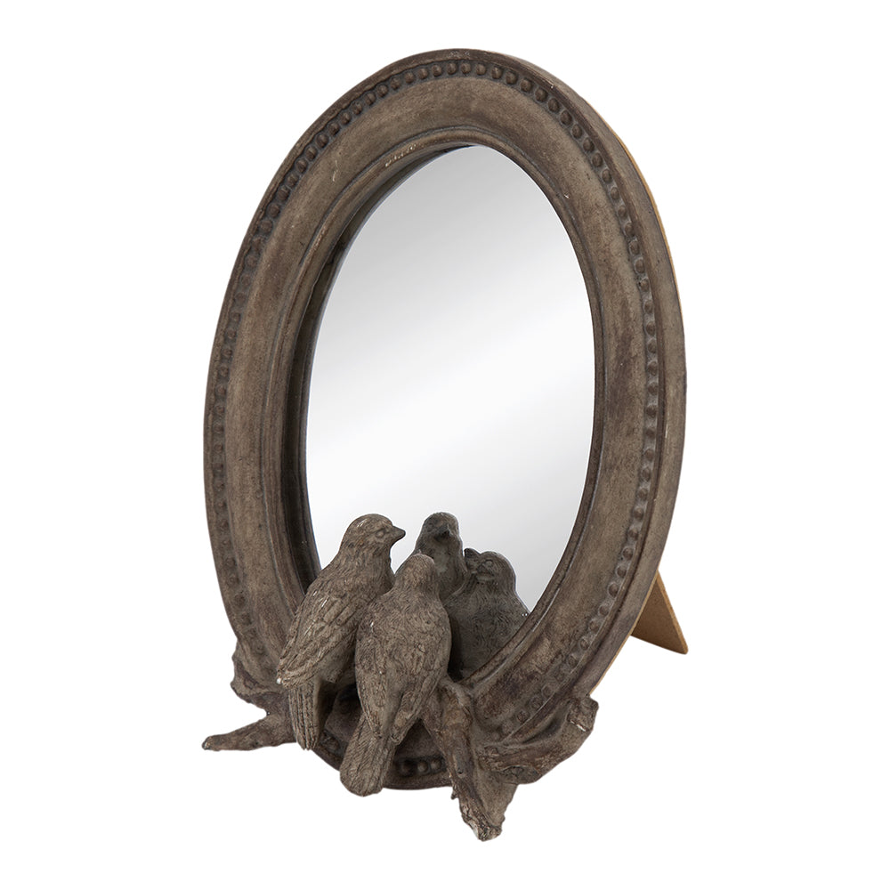 7.5X9.5" Corella Oval Bird Mirror With Resin Frame, Desk Mirror With Stand For Counter Bedroom Bathroom Brown Resin