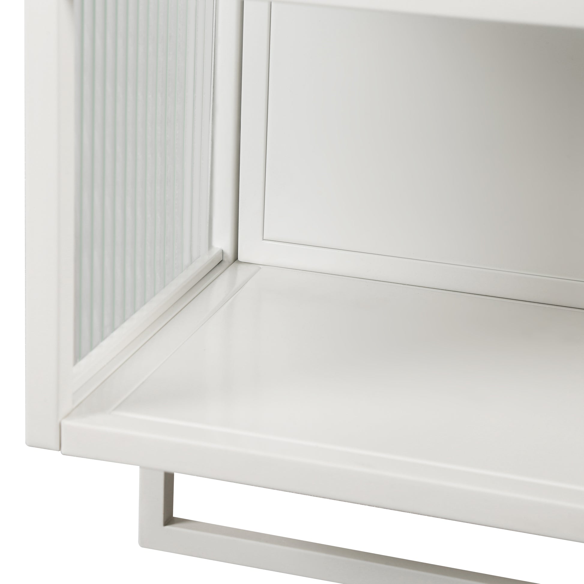 23.62"Glass Doors Modern Two Door Wall Cabinet With Featuring Two Tier Enclosed Storage, An Open Shelf, And Towel Rack, For Entryway Living Room Bathroom Dining Room White Metal