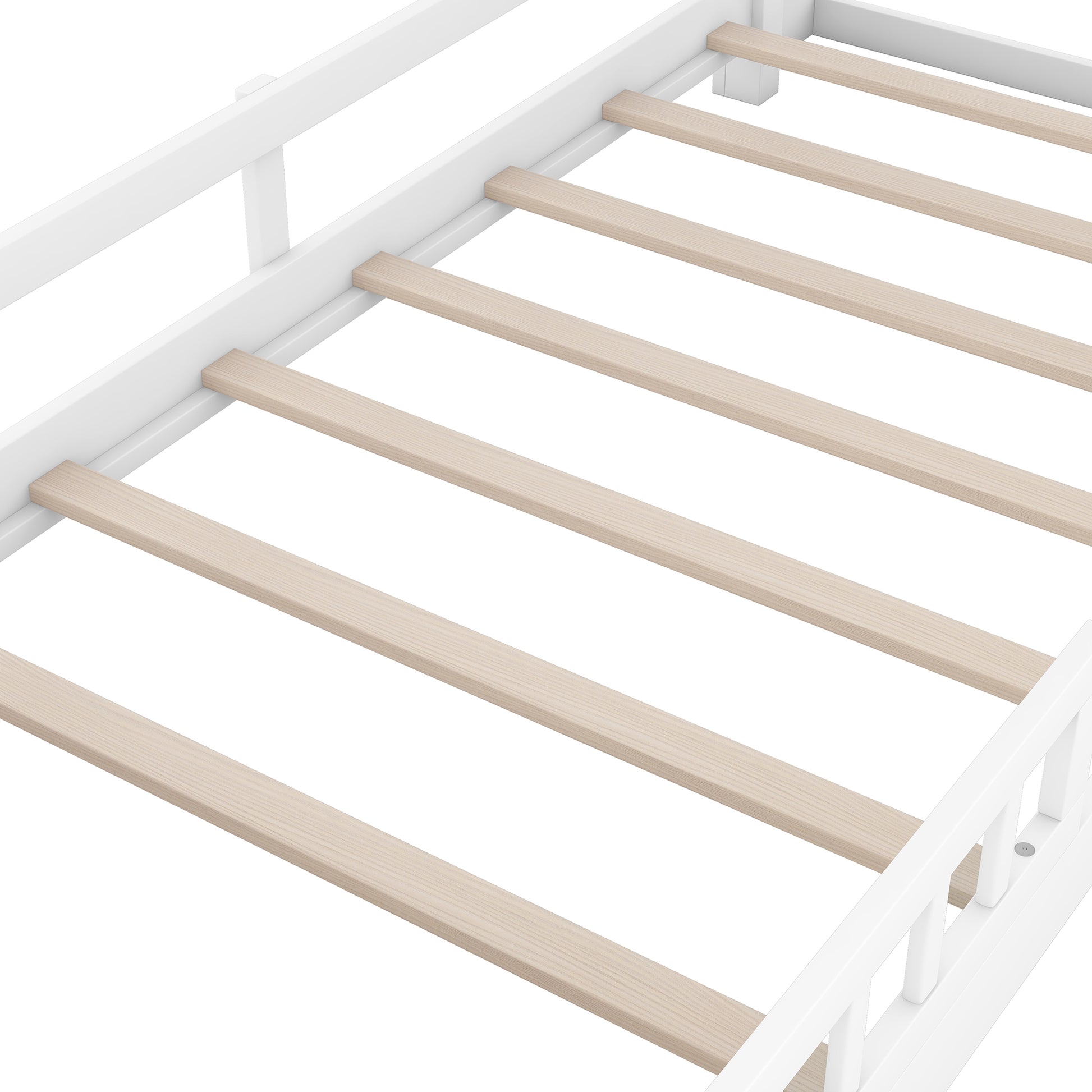 Wood Twin Size Platform Bed With Built In Led Light, Storage Headboard And Guardrail, White Box Spring Not Required Twin White Wood Bedroom Bed Frame Solid Wood Mdf