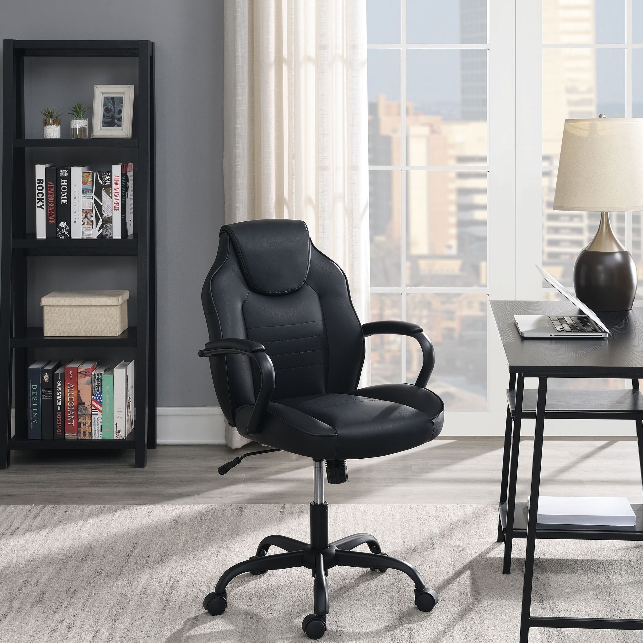 Office Chair In Black Faux Leather Black Faux Leather