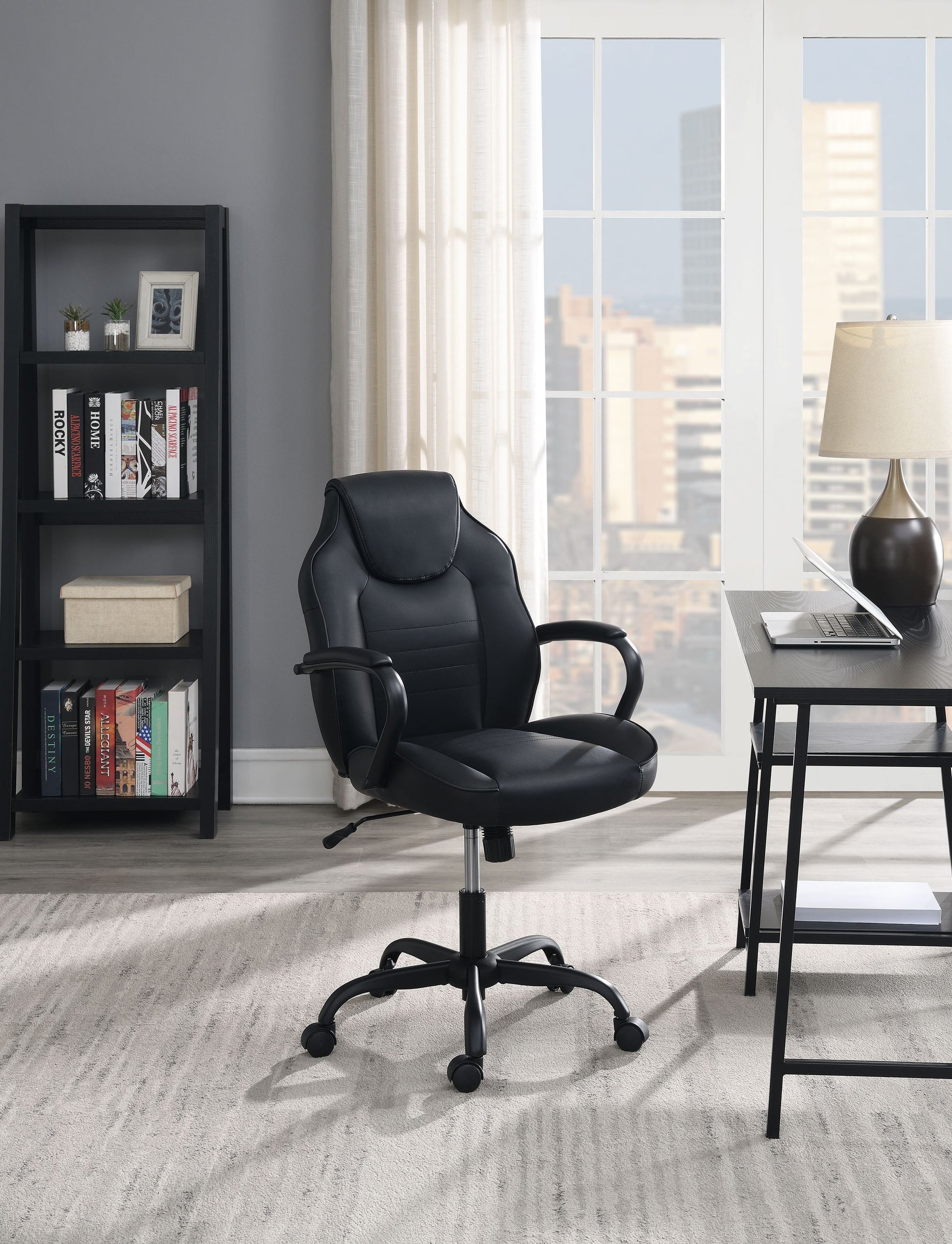 Office Chair In Black Faux Leather Black Faux Leather