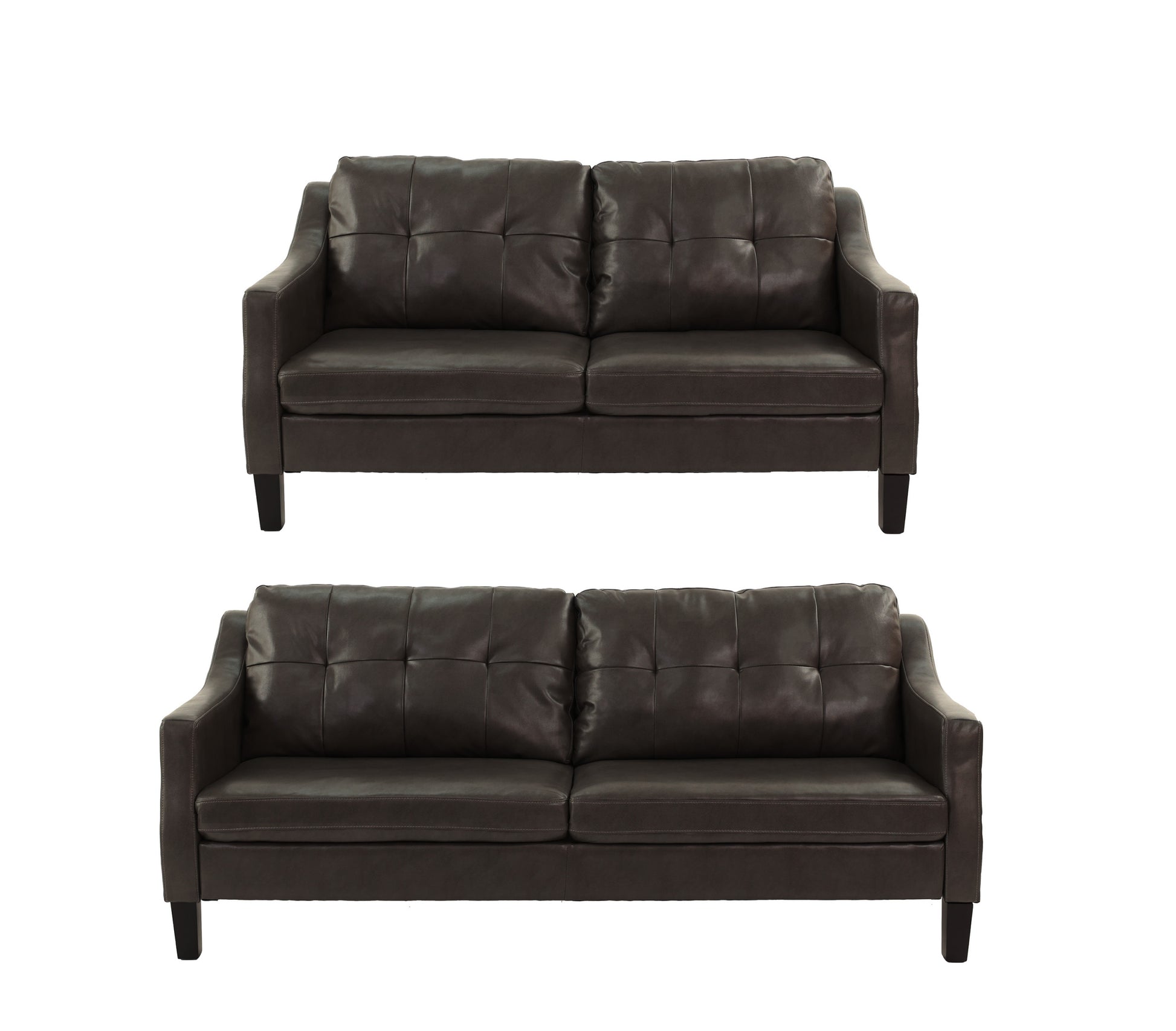 Sofa Set 2Pc Set In Black Faux Leather Dark Brown Faux Leather