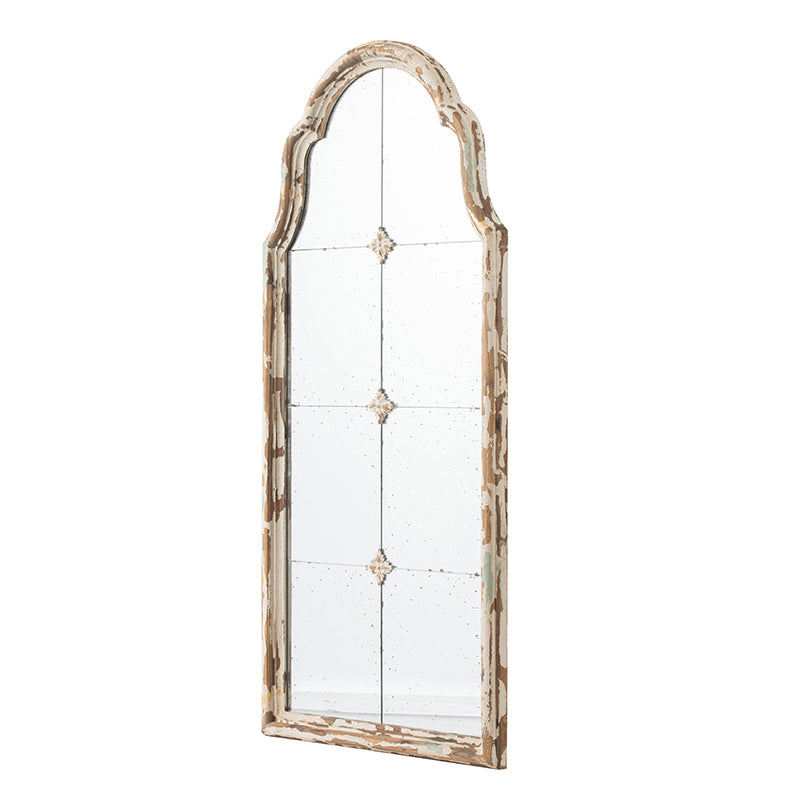 22" X 48" Large Cream & Gold Framed Wall Mirror, Wood Arched Mirror With Decorative Window Look For Living Room, Bathroom, Entryway Cream Wood