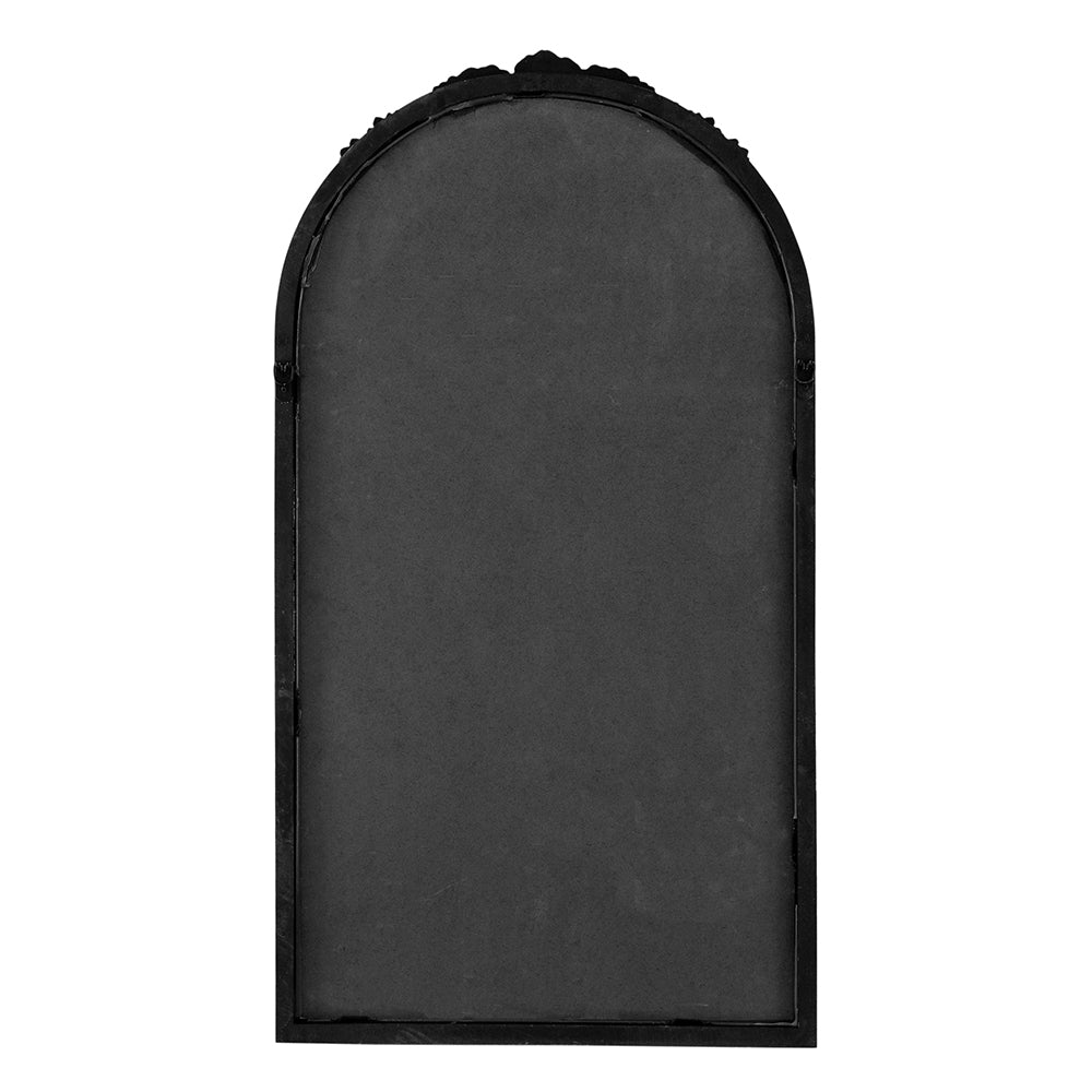 23" X 42" Hand Carved Rose Antique Mirror Frame, Wood Arch Mirror Wall Decor For Living Room, Bathroom, Entryway Black Black Mdf Glass