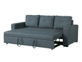 Convertible Sofa In Black Faux Leather Blue Grey Fabric