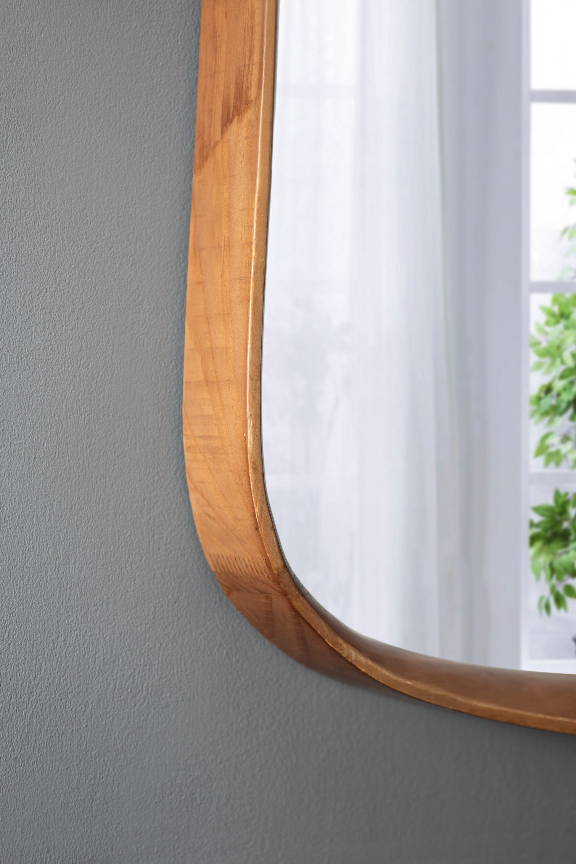 27"X37" Irrgeular Mirror With Wood Frame, Wall Mirror For Living Room Bathroom Entryway Brown Wood Glass