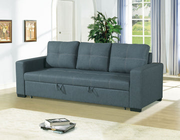 Convertible Sofa In Black Faux Leather Blue Grey Fabric