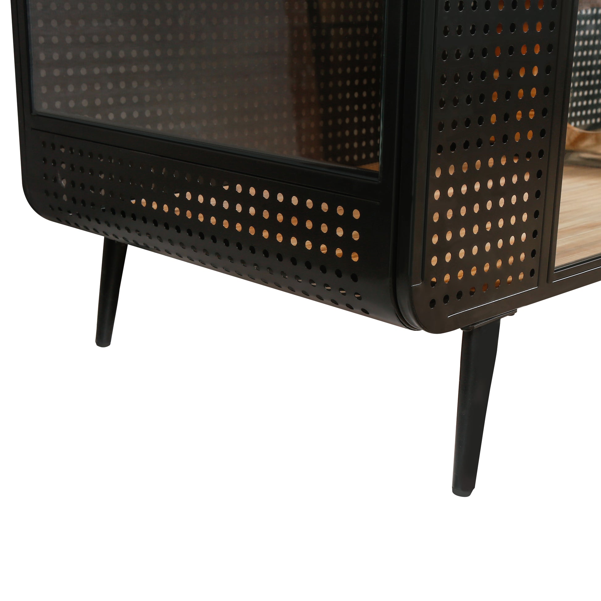 55.12 "Spacious Cat House With Tempered Glass, For Living Room, Hallway, Study And Other Spaces Black Brown Metal & Wood