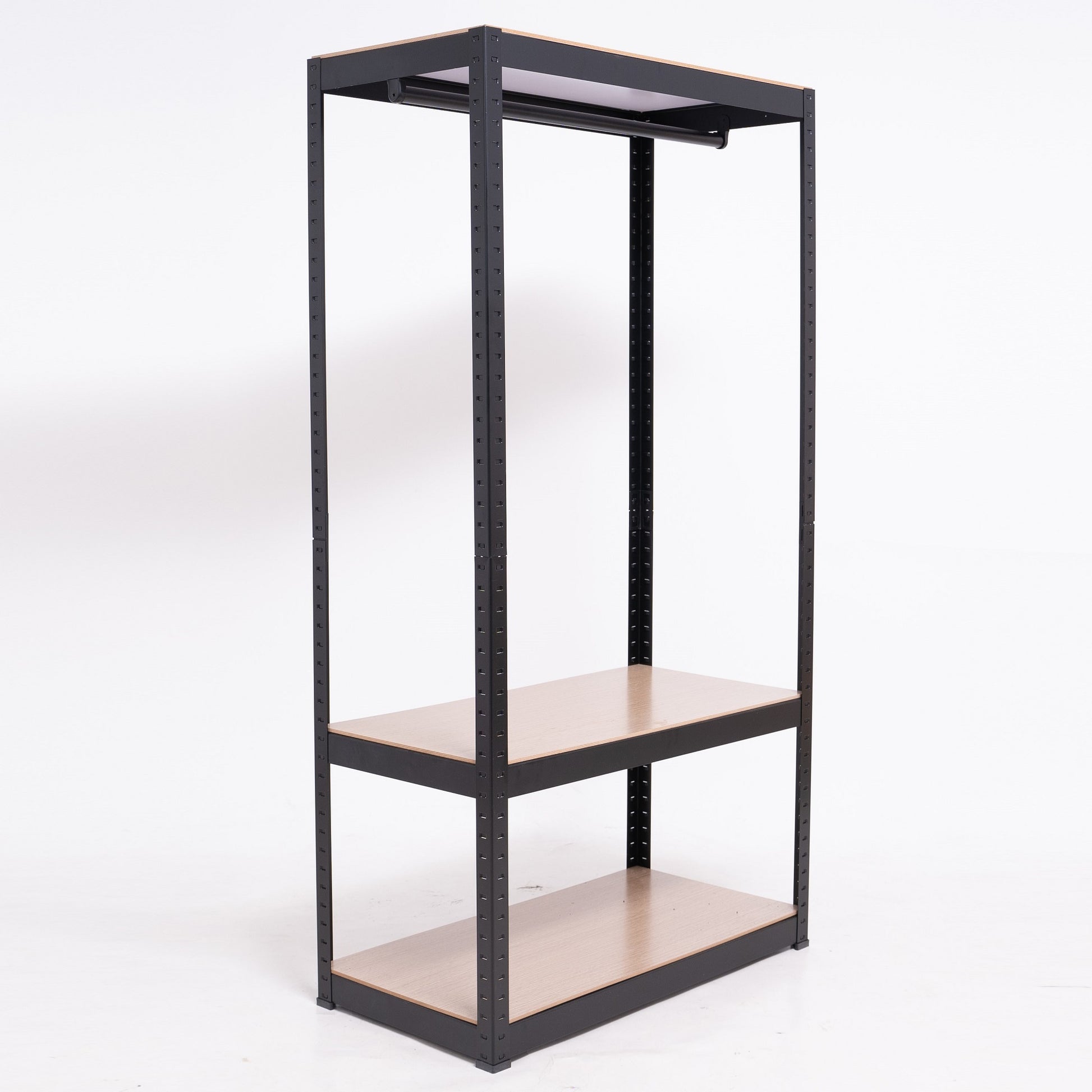 Heavy Duty Clothing Garment Rack, Freestanding Clothing Rack, Portable Closet Wardrobe With 1 Adjustable Wire Shelves 1 Clothe Rod For Hanging Clothes, Black Black Metal