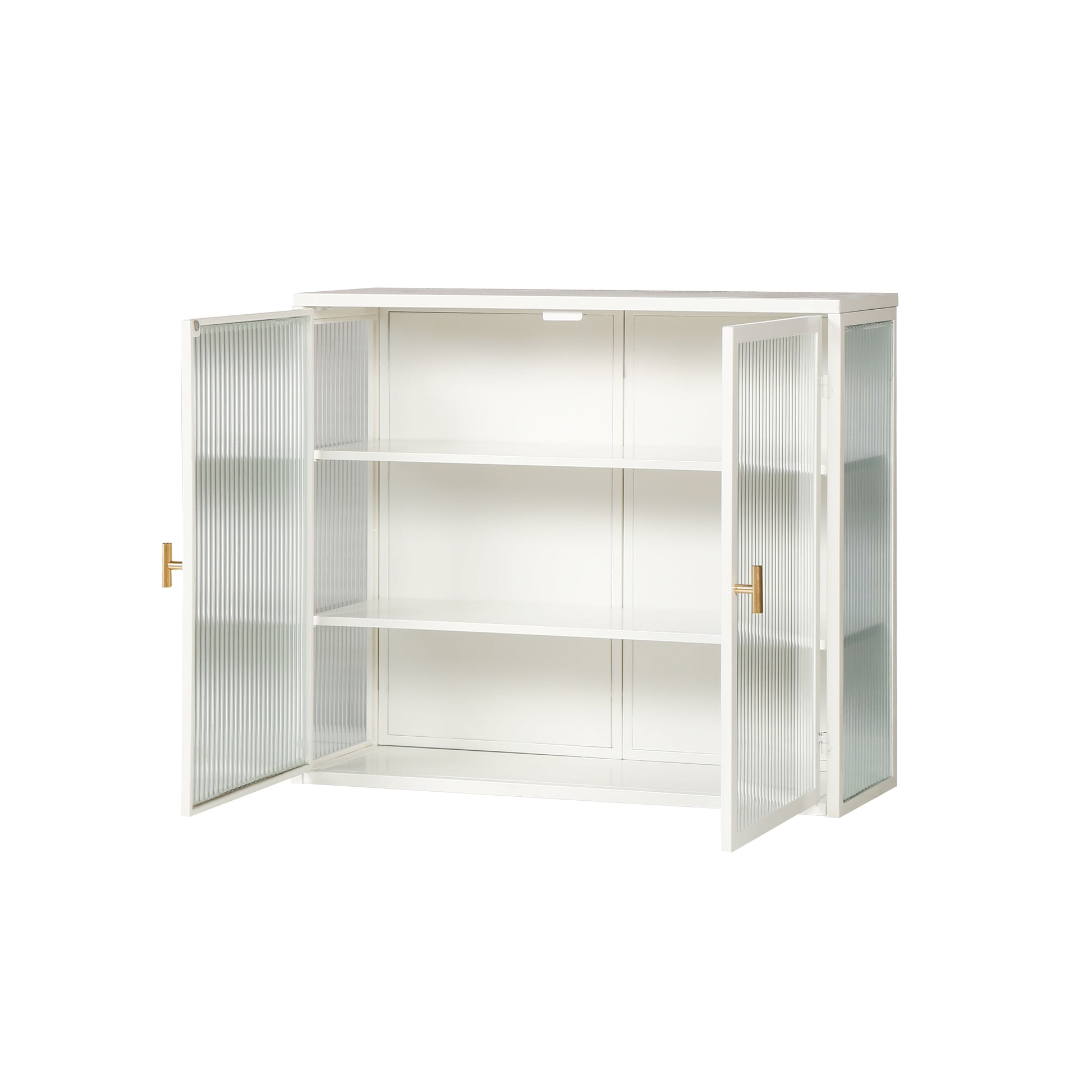 27.56"Glass Doors Modern Two Door Wall Cabinet With Featuring Three Tier Storage For Entryway Living Room Bathroom Dining Room,White White Metal