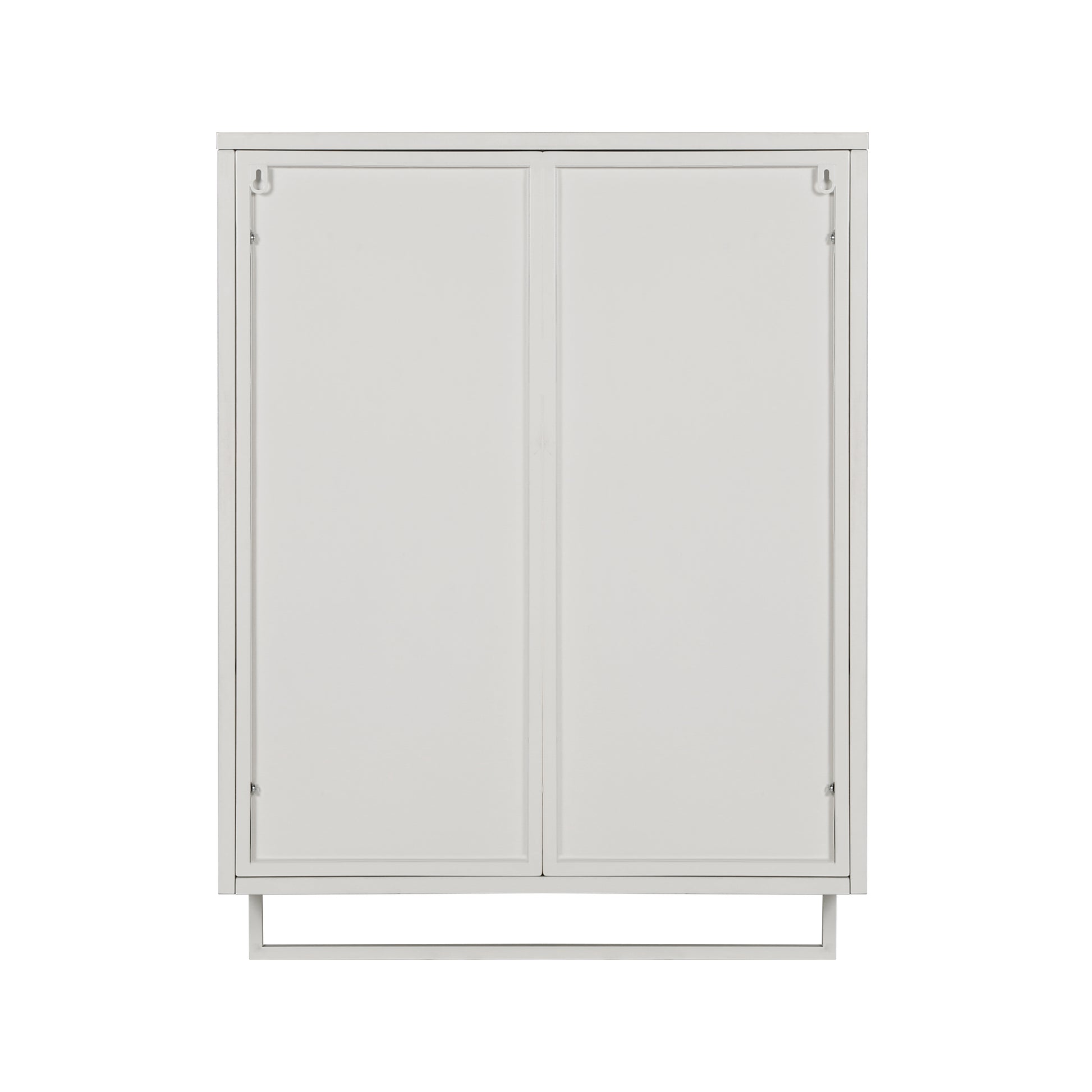 23.62"Glass Doors Modern Two Door Wall Cabinet With Featuring Two Tier Enclosed Storage, An Open Shelf, And Towel Rack, For Entryway Living Room Bathroom Dining Room White Metal